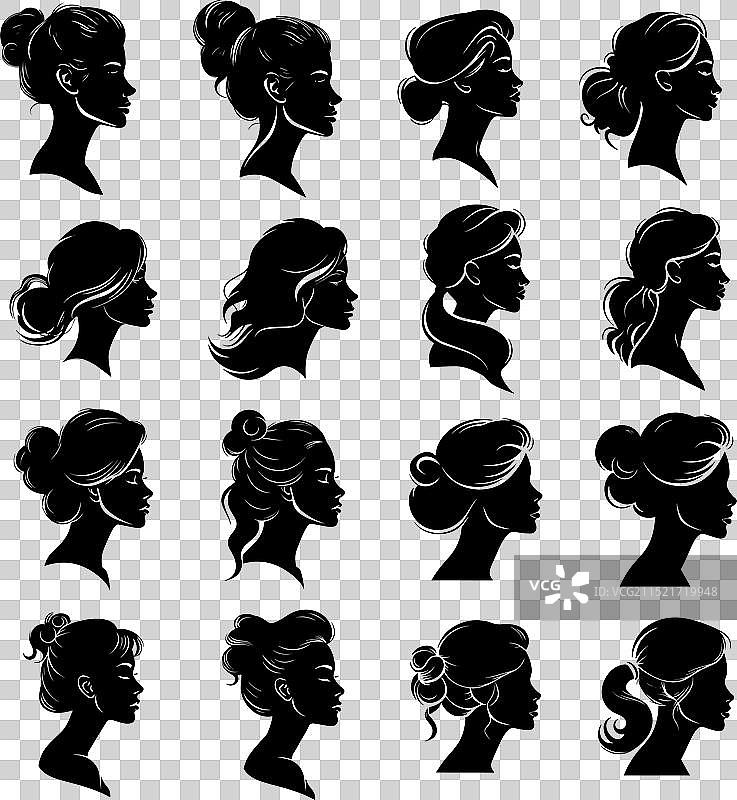 女士头像轮廓黑色剪影图片素材