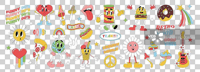 趣味和平卡通贴纸复古花朵图片素材