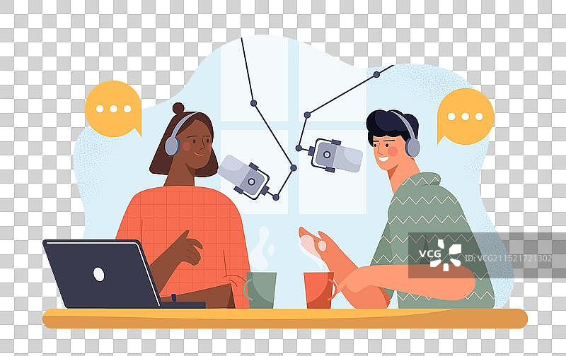 男女录制播客概念场景图片素材