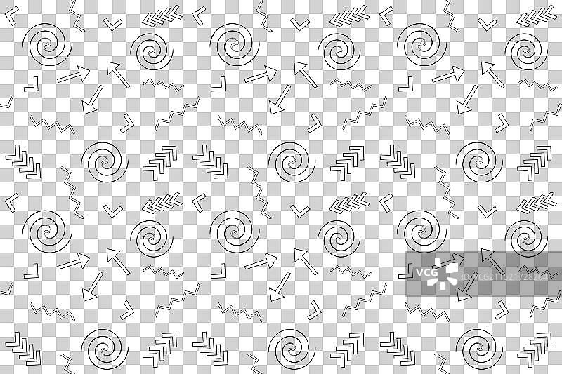 复古孟菲斯箭头锯齿涂色页图片素材