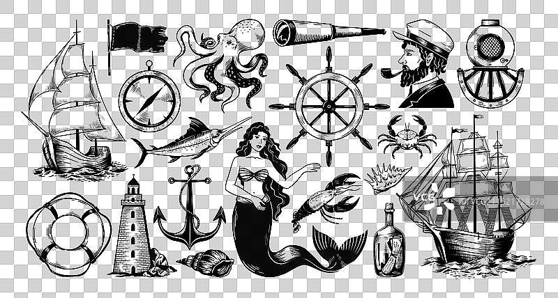 复古水手船海洋元素图片素材