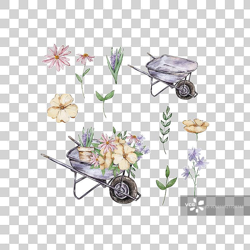 水彩花园鲜花车图片素材