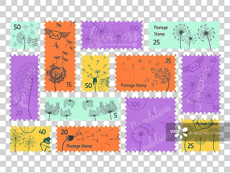 蒲公英复古邮戳标记图片素材