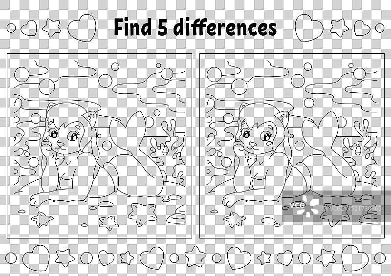 为儿童寻找五个差异着色页图片素材