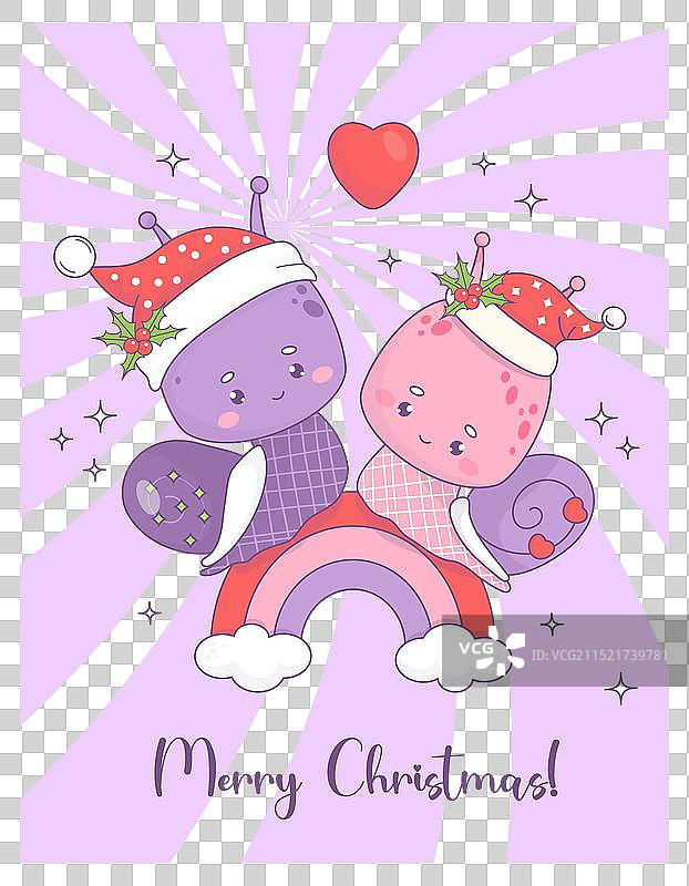 圣诞贺卡：情侣与蜗牛图片素材