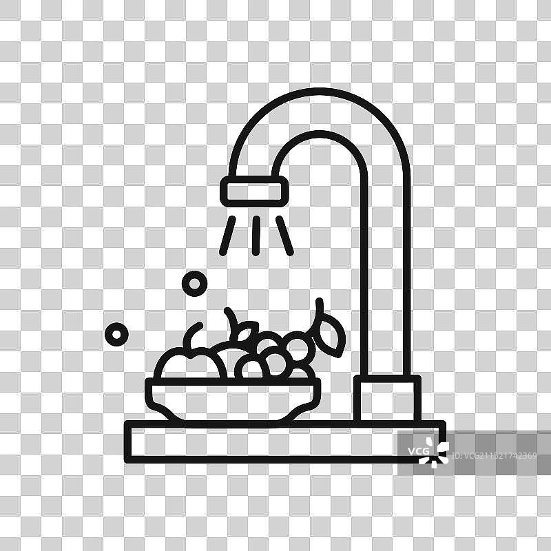 水果清洗图标黑色线条艺术图片素材