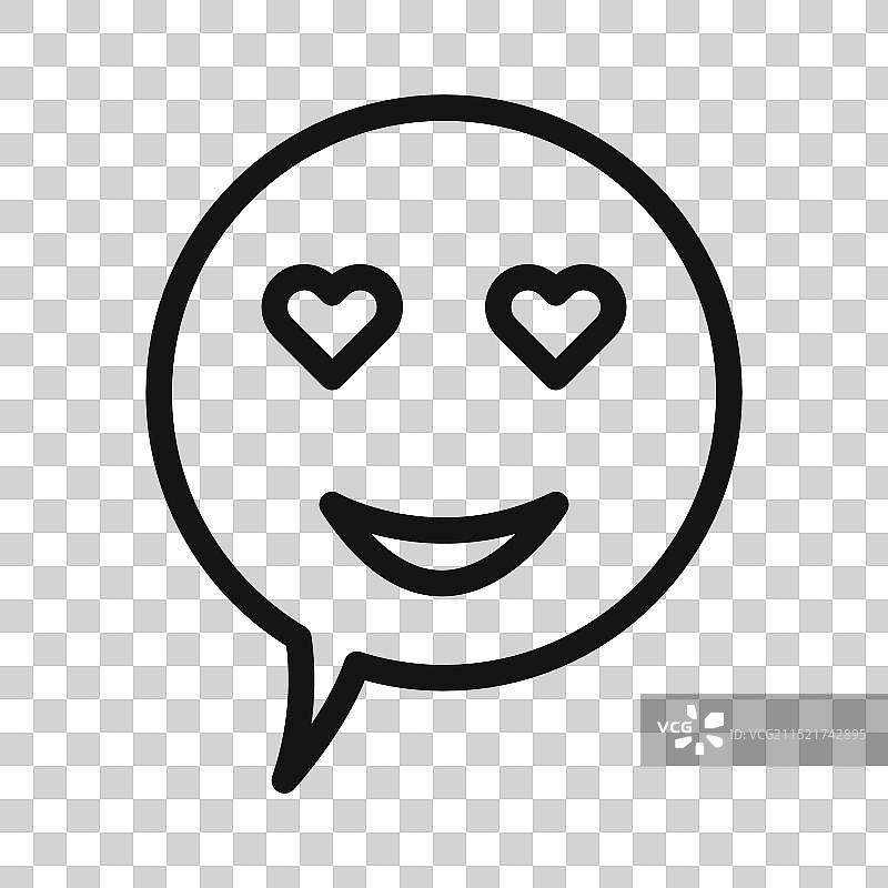 女士爱心笑脸消息图标黑色线条艺术图片素材