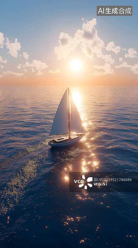 【AI数字艺术】蓝天下海洋上航行的帆船风景图片素材