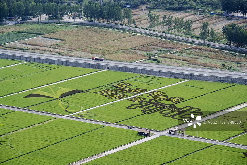 河北涉县韩王九寨景区和山下种植的稻田画图片素材