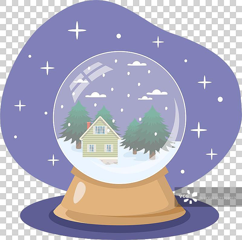 雪地小木屋水晶球图片素材