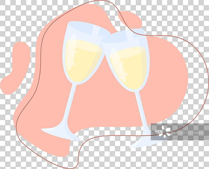 抽象背景上用白葡萄酒碰杯的两个酒杯图片素材