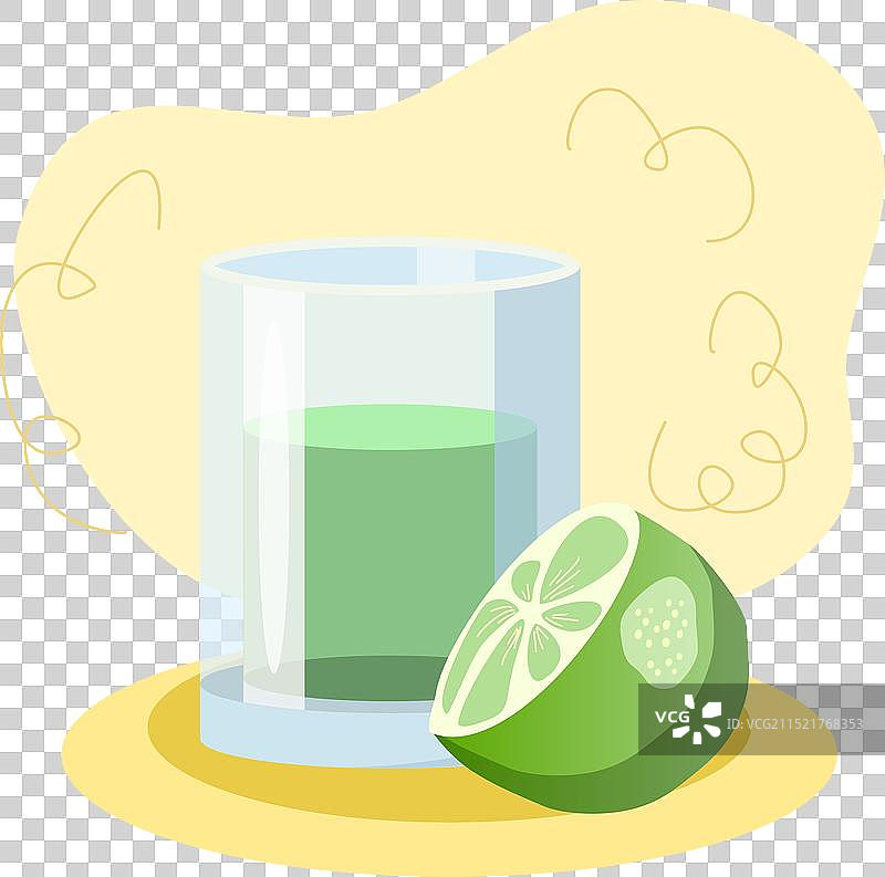 一杯含酸橙的清爽绿色果汁图片素材