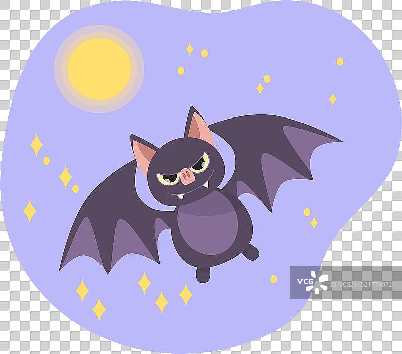 夜晚满月下飞行的可爱紫色蝙蝠图片素材