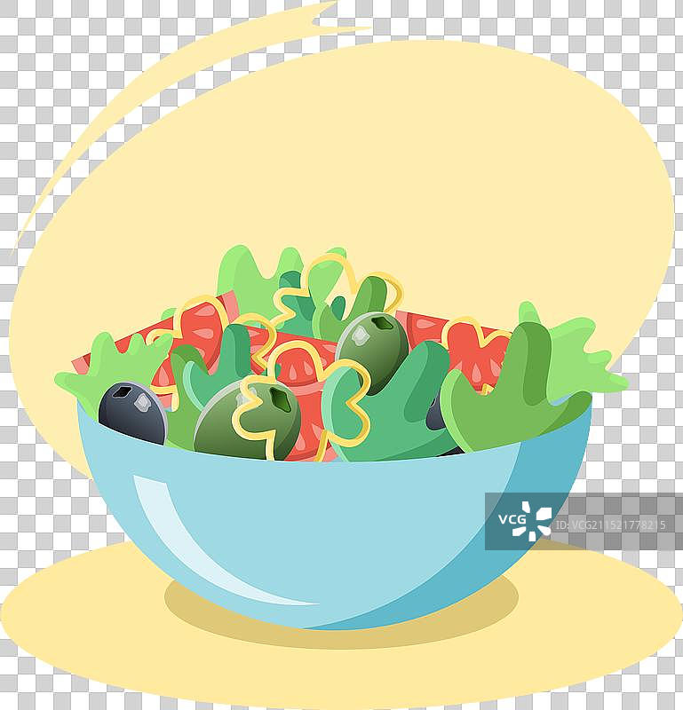 盛满新鲜沙拉的蓝色碗图片素材