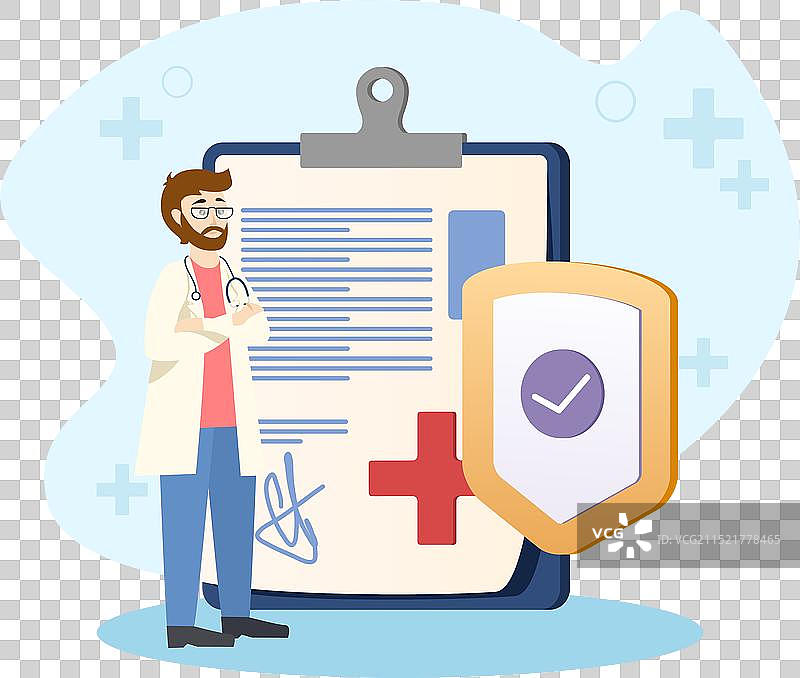 医生站在带有医疗记录的剪贴板旁图片素材