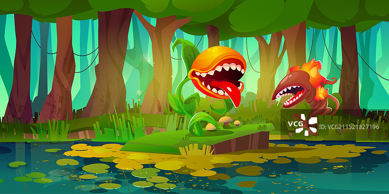 植物怪物的阴森森林景观图片素材