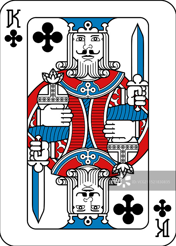 红蓝黑三色梅花K扑克牌图片素材