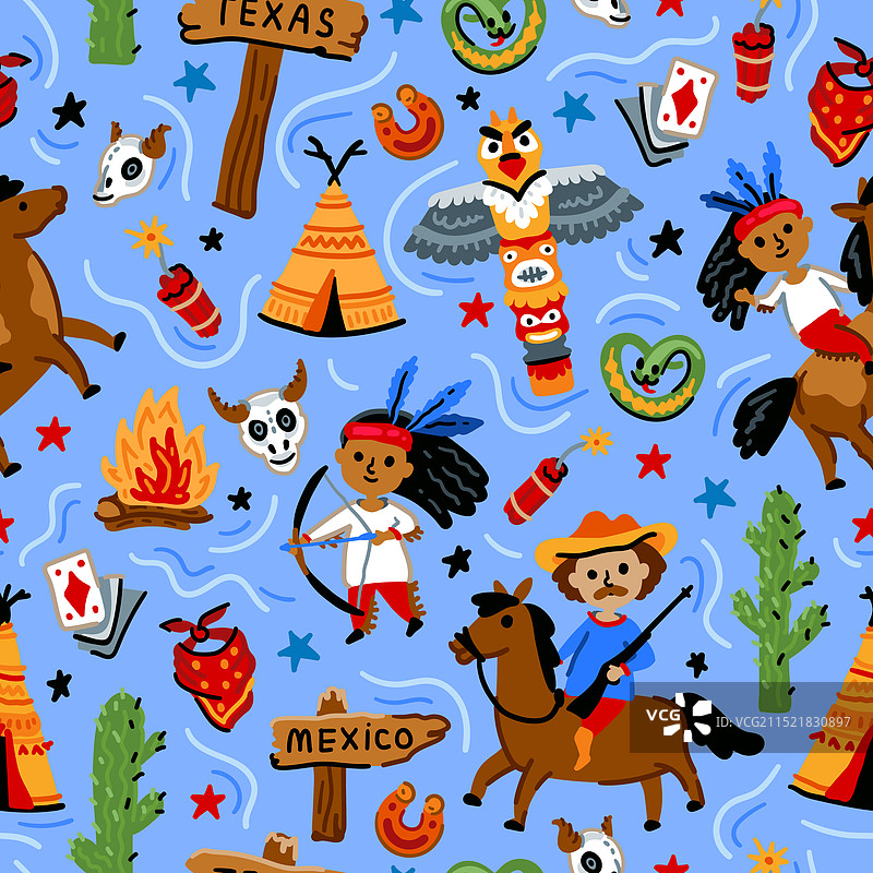 牛仔与印第安人西部图案图片素材