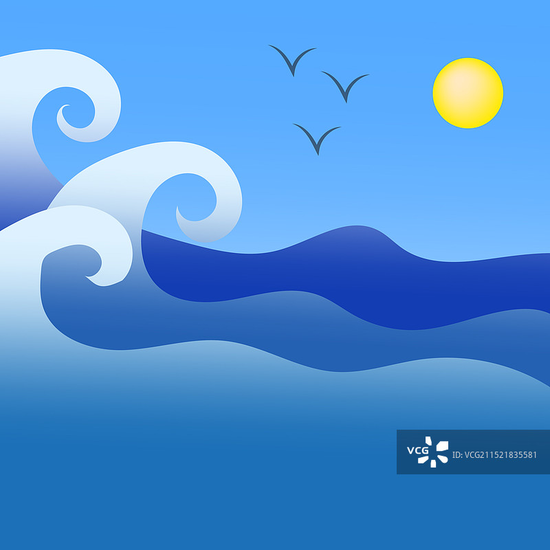 卡通海浪太阳鸟夏季度假旅行图片素材