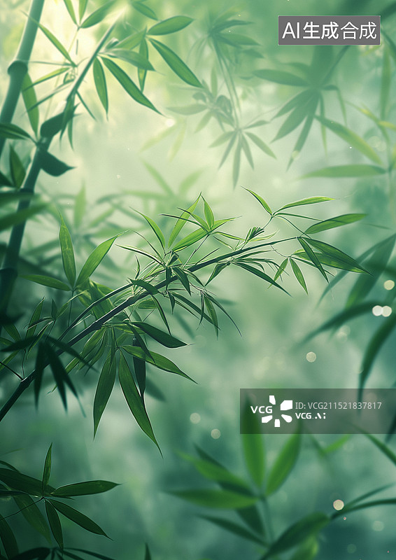 【AI数字艺术】一片绿色的竹林竹叶背景图片素材