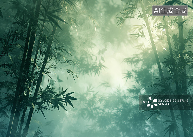 【AI数字艺术】一片绿色的竹林竹叶背景图片素材