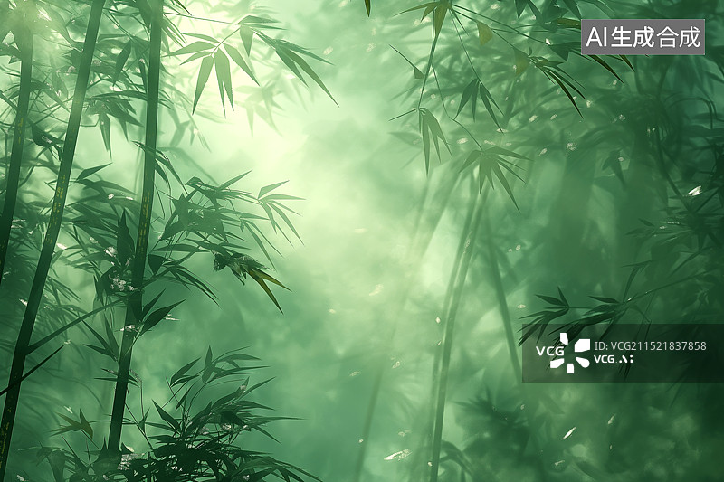 【AI数字艺术】一片绿色的竹林竹叶背景图片素材