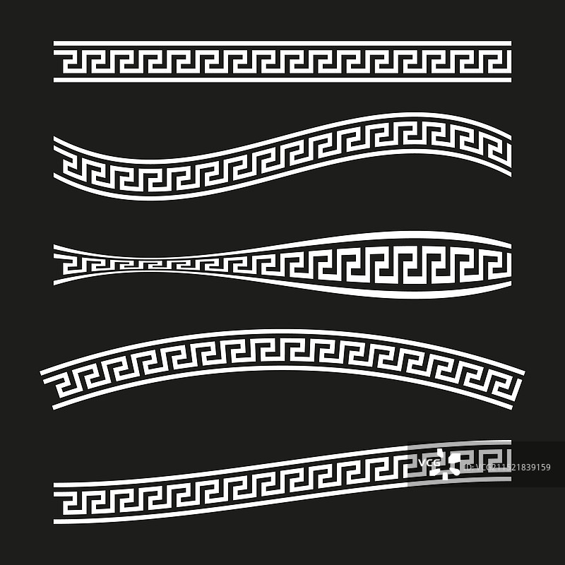 黑色背景上的白色希腊回纹图案图片素材
