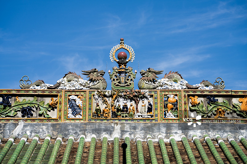 中国广东省惠州市博罗罗浮山风景区 道教五大观之一 酥醪观 古建筑 屋脊 局部特写图片素材