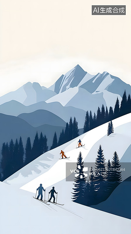 【AI数字艺术】冬季高山滑雪场图片素材