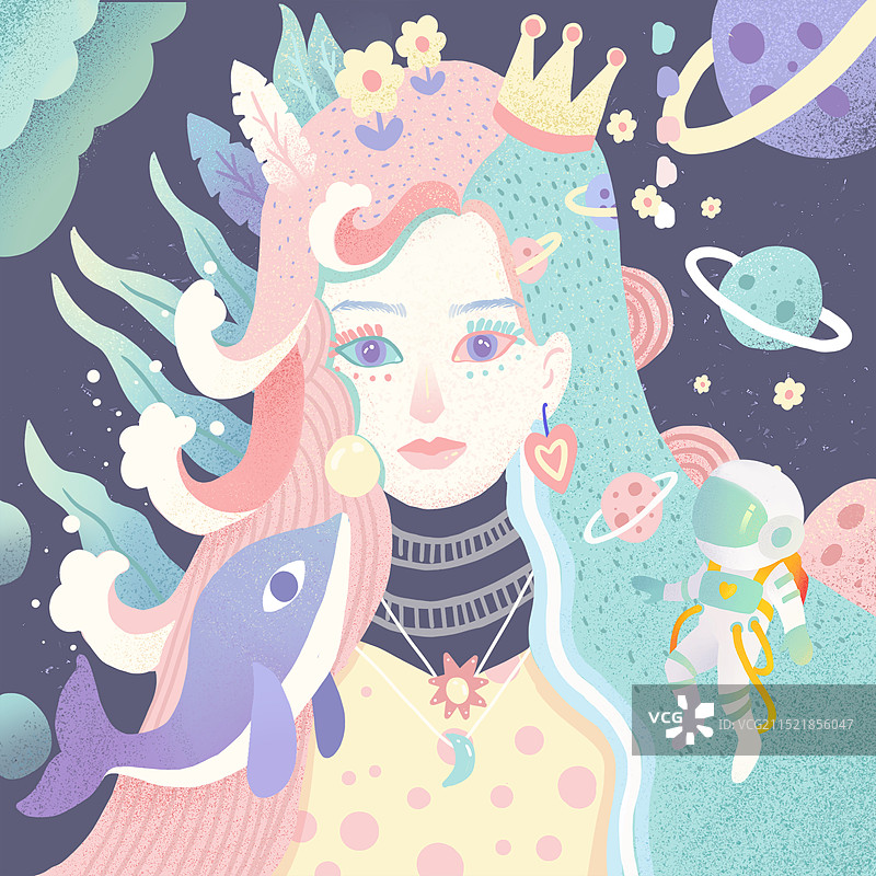 梦幻风带着王冠的海之女神图片素材