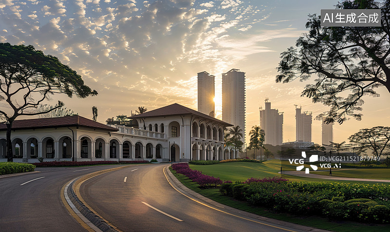 【AI数字艺术】城市背景 万里晴空图片素材