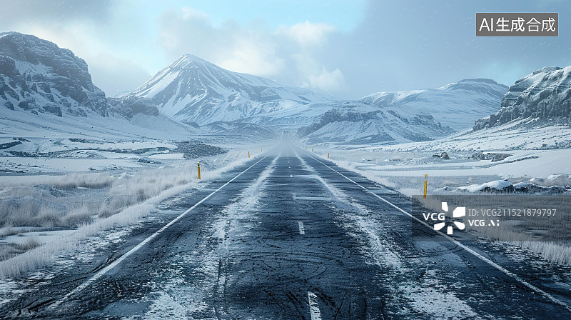 【AI数字艺术】山野中的公路图片素材