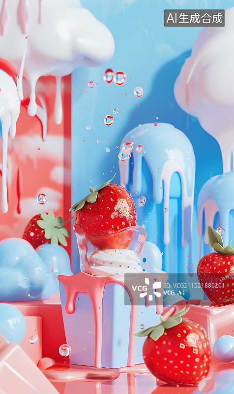 【AI数字艺术】冰淇淋 草莓图片素材