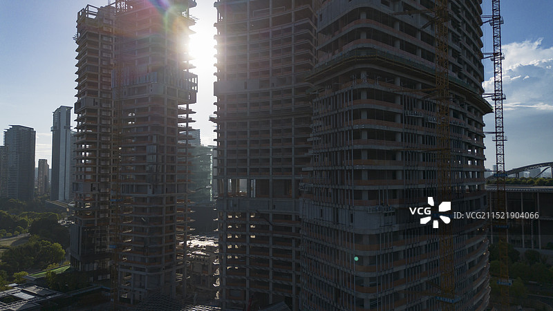 航拍杭州城市大楼建设图片素材