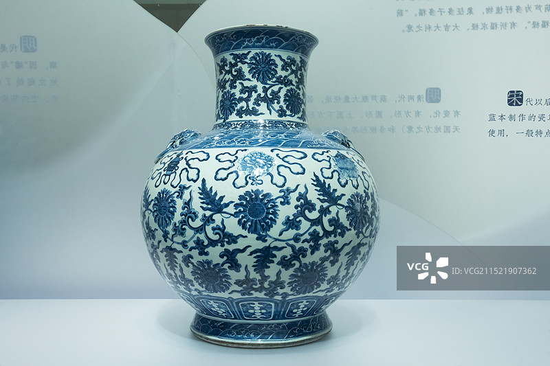北京大运河博物馆青花缠枝花卉暗八宝纹铺首耳尊清乾隆图片素材