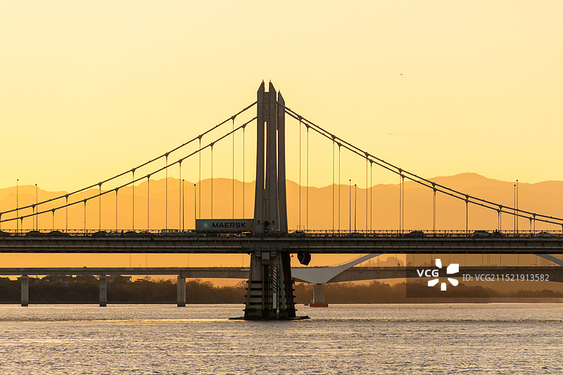 夕阳下的福州螺洲大桥图片素材