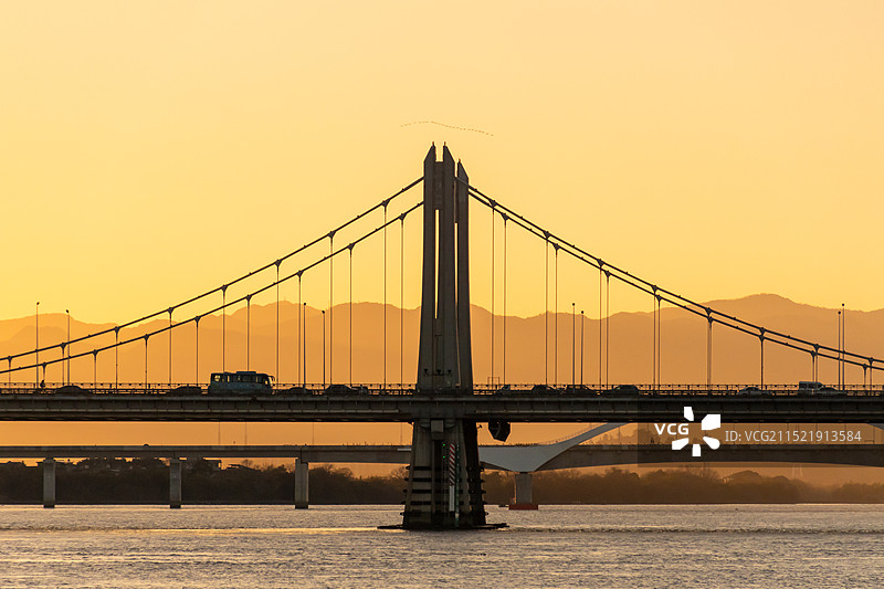 夕阳下的福州螺洲大桥图片素材