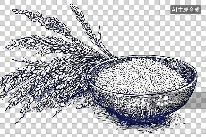 【AI数字艺术】版画风格水稻元素图片素材