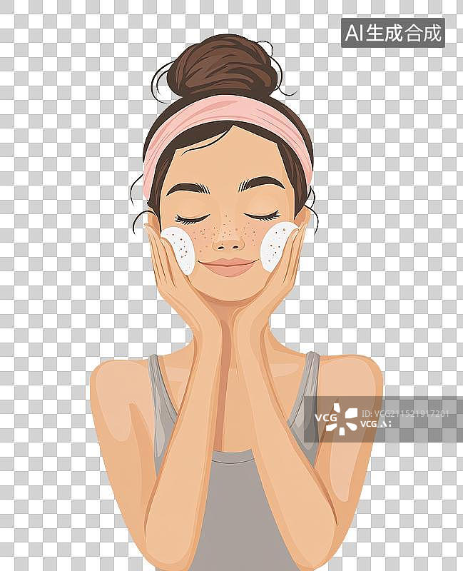 【AI数字艺术】女孩洗脸插画元素图片素材