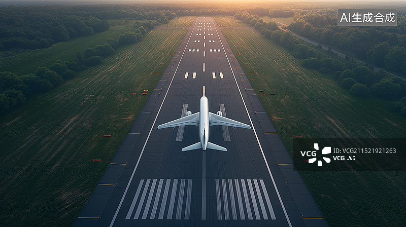 【AI数字艺术】飞机在跑道上的高角度视图图片素材