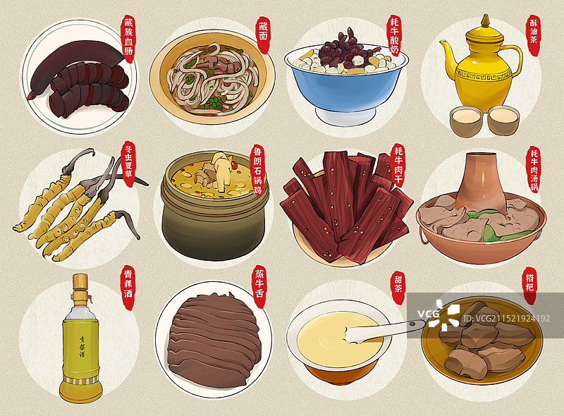 西藏特色美食土特产小吃插画海报图片素材
