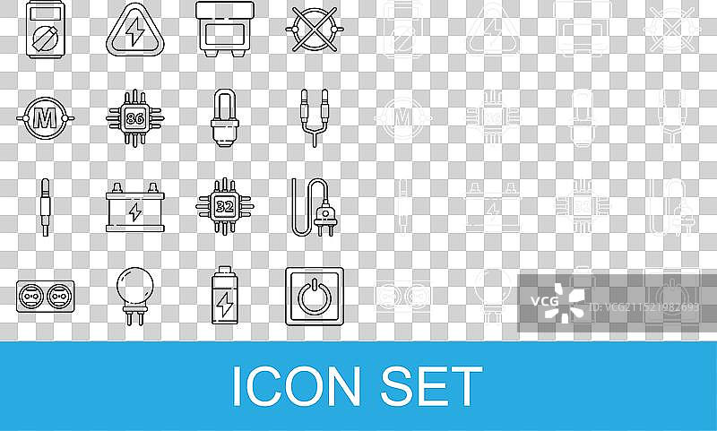 电线、电灯开关、插头、音频插孔组合图片素材