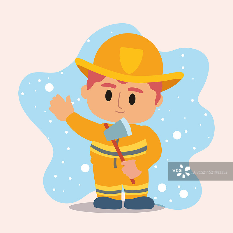 手持斧头微笑的卡通消防员图片素材