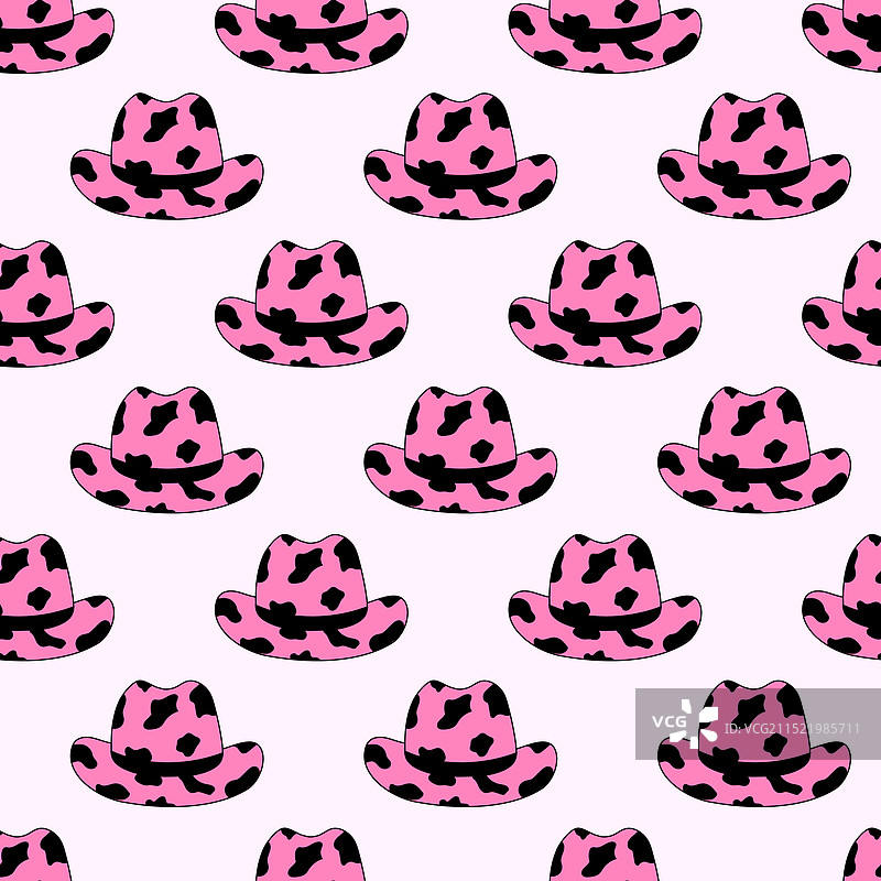 带女牛仔粉色帽子奶牛印花的无缝图案图片素材