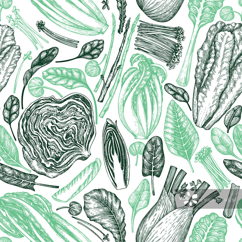 手绘绿色蔬菜无缝图案图片素材