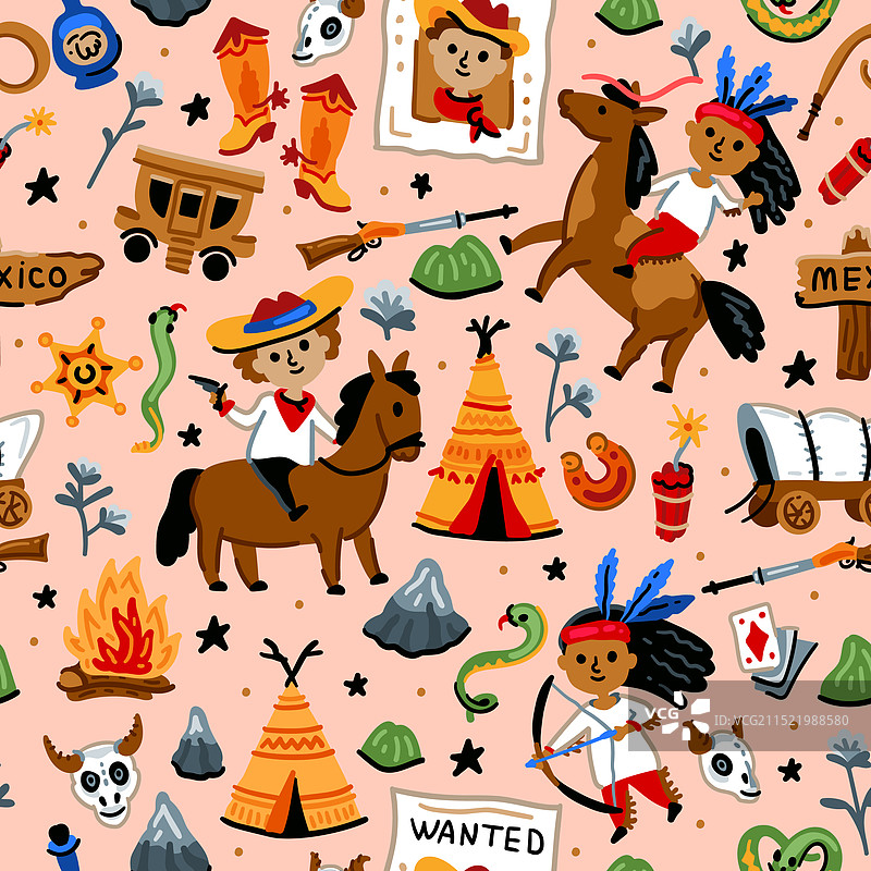 牛仔与美洲原住民西部风情图片素材