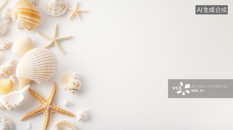 【AI数字艺术】白色背景上贝壳的高角度视图图片素材