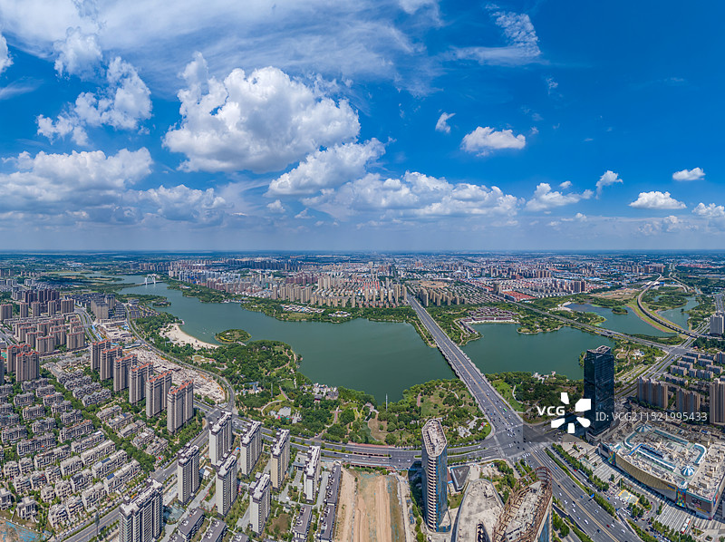 航拍河南开封西湖 开封黑岗口调蓄水库 湖泊-森林生态景观风景带 汴西湖 郑汴新区开封新区图片素材