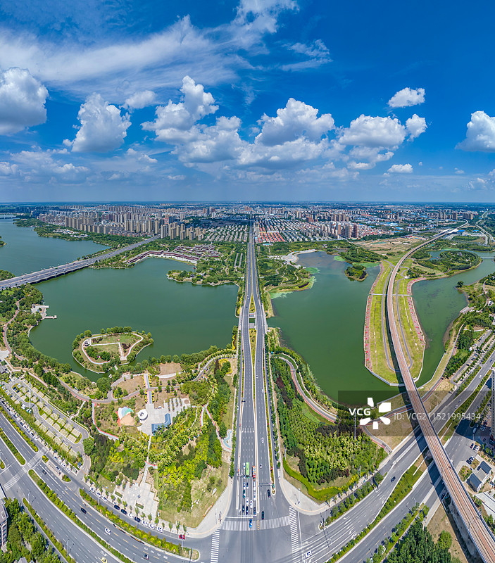 航拍河南开封西湖 开封黑岗口调蓄水库 湖泊-森林生态景观风景带 汴西湖 郑汴新区开封新区图片素材