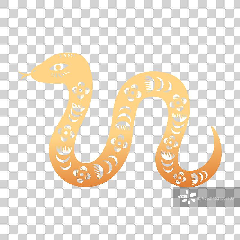 2025蛇年春节十二生肖巳蛇金色剪纸风格插画图片素材